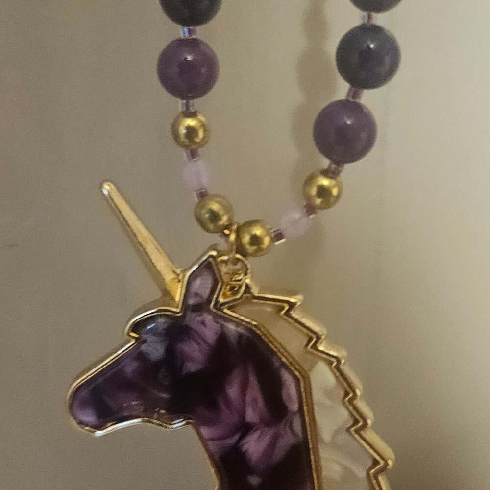Unicorn pendant  with beaded chain